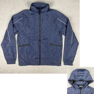Topman Windbreaker Men Extra Small XS Navy Blue Track Jacket Hooded Reflective 2